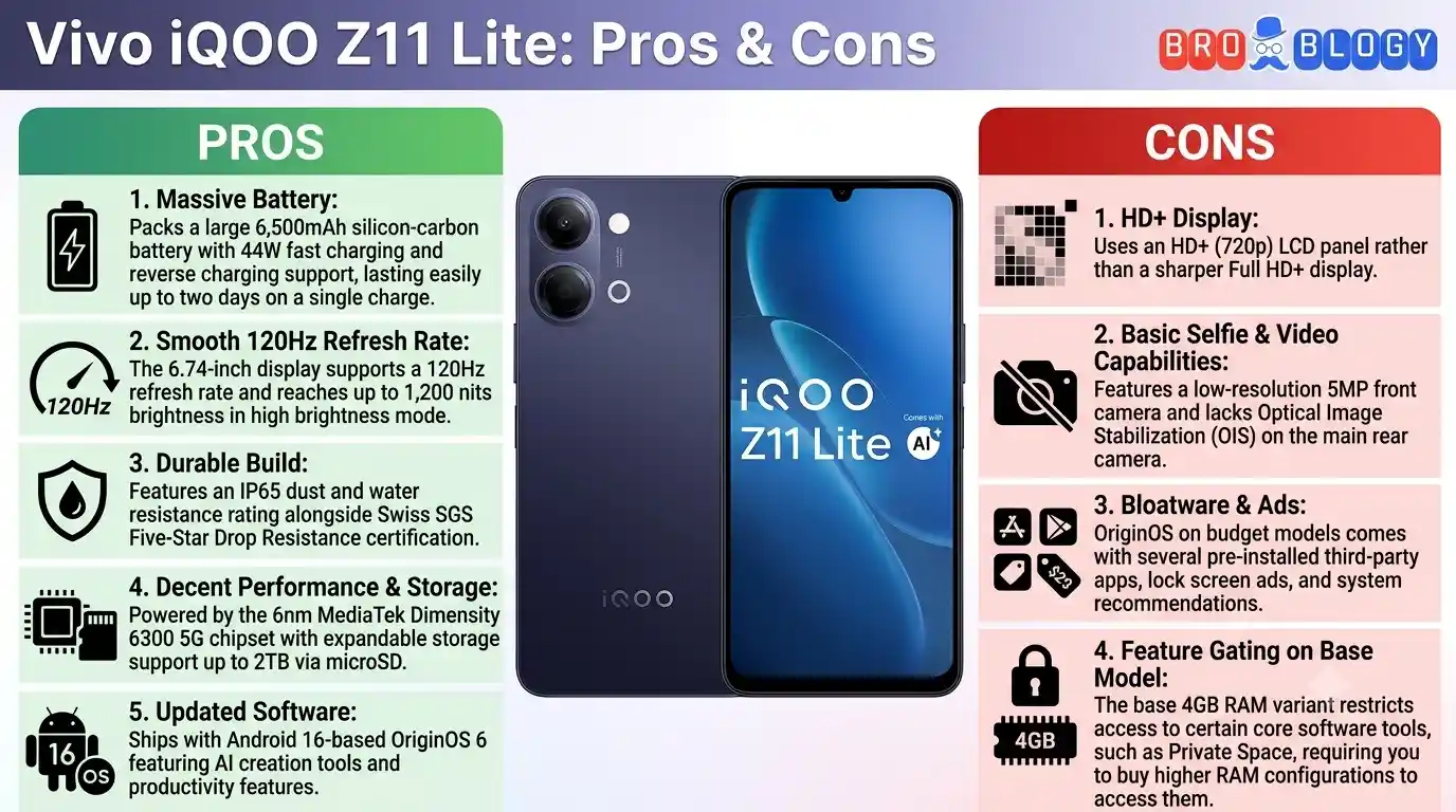 Vivo iQOO Z11 Lite Pros and Cons